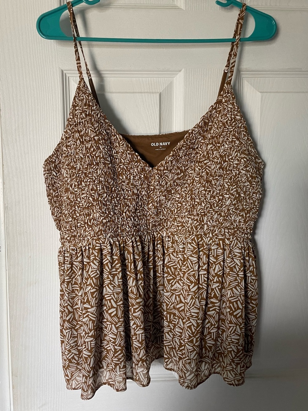 Old Navy Brown & White Printed Smocked Peplum tank